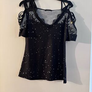 SHEIN Black Cold Shoulder Blouse with White Accents